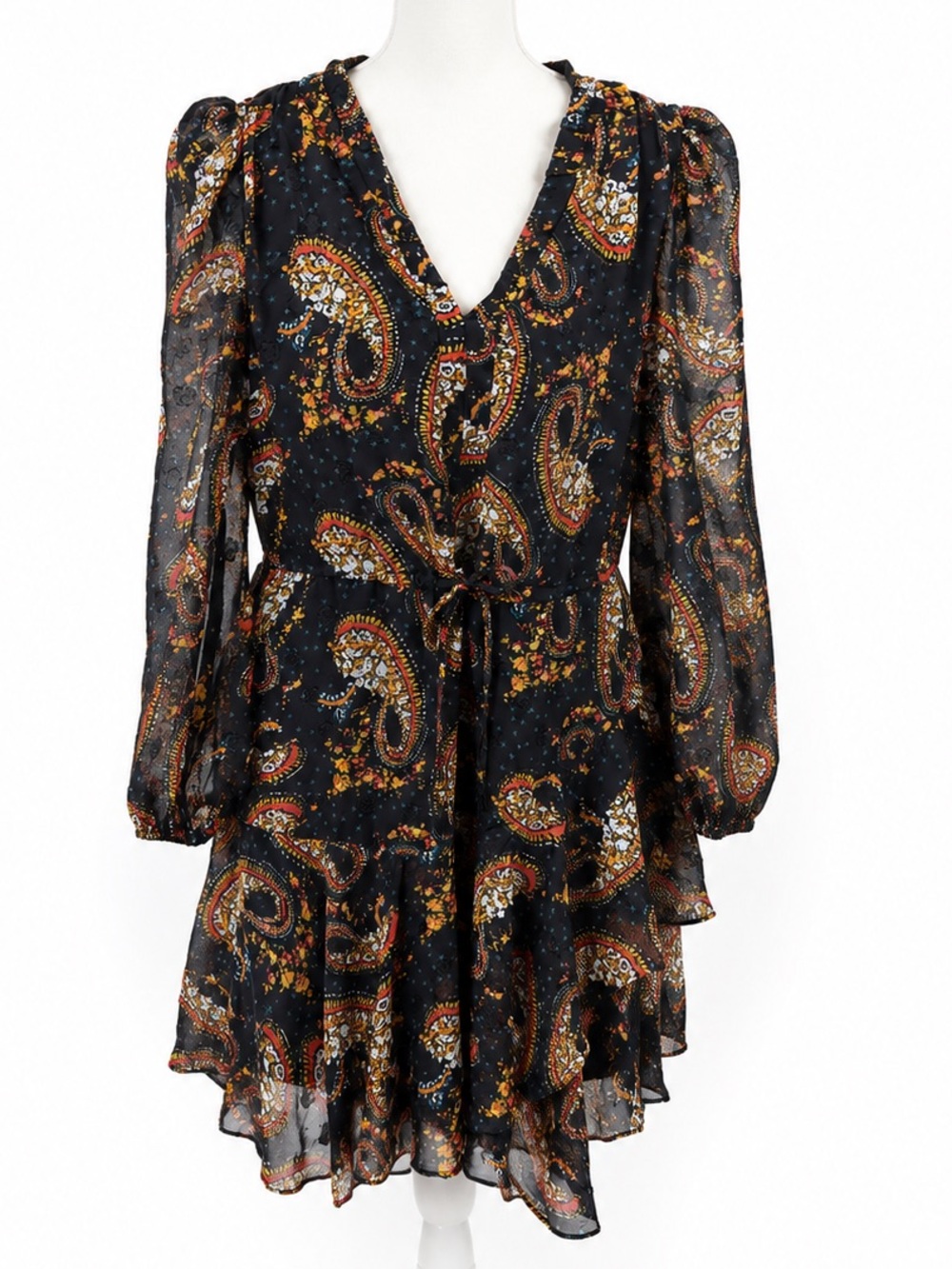 Sam Edelman Black Paisley Chiffon Ruffle Mini Dress 8